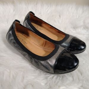 Josef Seibel Pippa Silver( Basalt)/ Black Cap Toe Leather Ballet Flat 38 7/7.5